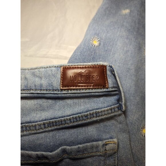 W28 L27 Hollister Ultra High Rise Mom Jeans Daisy Embroidered Size 7r Stretch - Picture 12 of 16